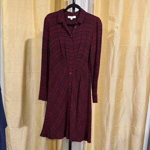 Thakoon Maroon Checkered Long Sleeve Dress